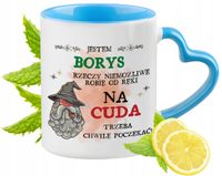 Dla Borysa Kubek Błękitny Z Uszkiem W Kształcie Serca Na Prezent Na Kawę