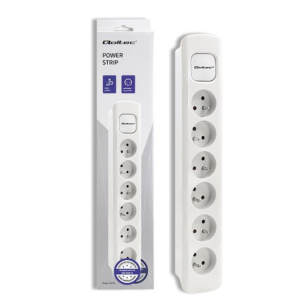 Qoltec Listwa zasilająca | 6 gniazd | 1.8m | Biała zdjęcie 1