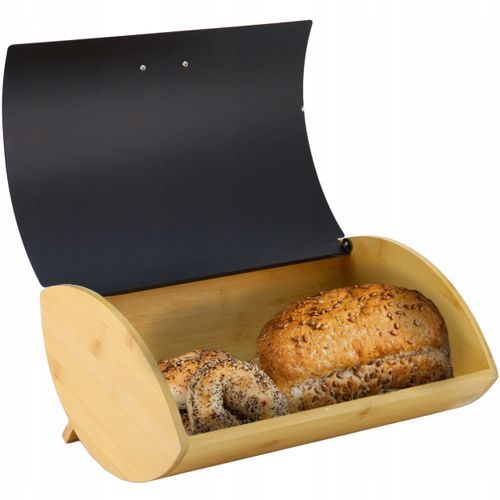Chlebak pojemnik na pieczywo na chleb bułki stalowy bambusowy czarny na Arena.pl