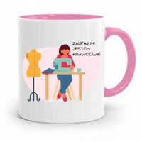 Kubek Różowy Krawca Krawcowej Zaufaj Mi Z Nadrukiem Ze Zdjęciem