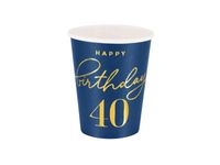 Kubeczki (Kubki), Happy Birthday "40 lat", granatowy, 220 ml, 6 szt.