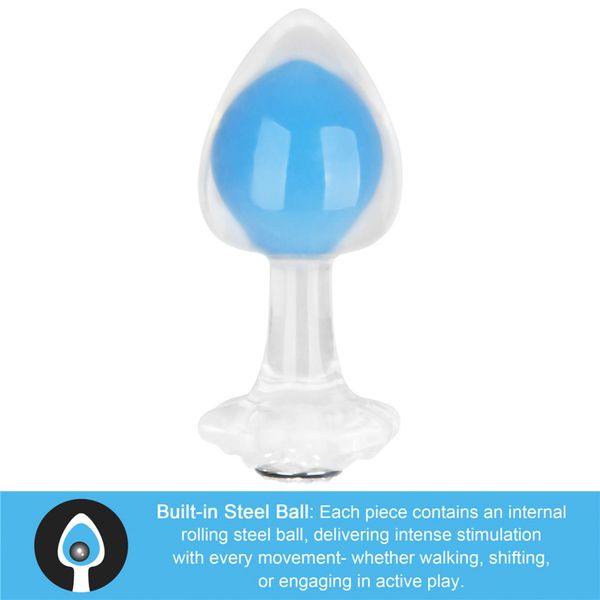 Gemoria Silicone Butt Plug (Glow-In-The-Dark) - Blue zdjęcie 3