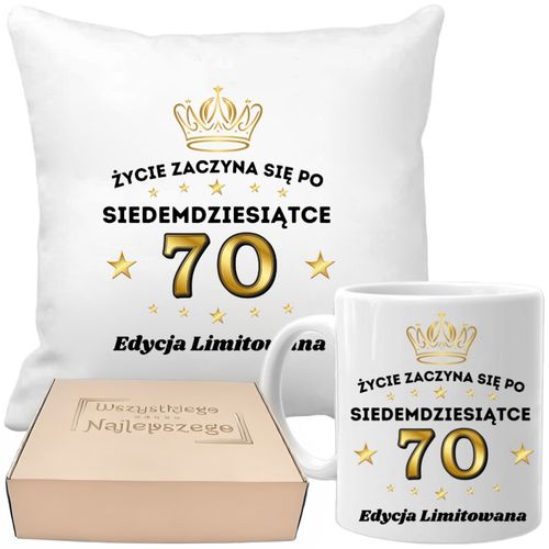 Poduszka i kubek prezent na 70 URODZINY zestaw prezentowy w pudełku na Arena.pl