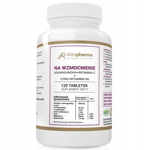 Ashwagandha + Cynk + Witamina C+ Wit B6 120 tab zdjęcie 1