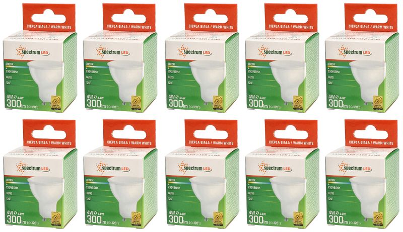 Żarówka LED GU10 4W=35W barwa ciepła WW WOJ+13259 10 SZTUK SPECTRUM LED zdjęcie 1