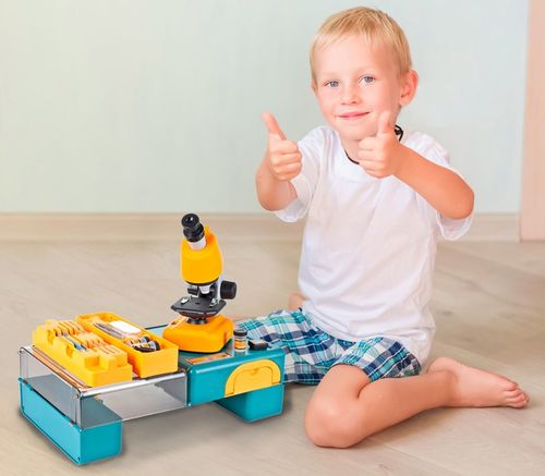 MIKROSKOP NAUKOWY ZABAWKA DLA DZIECI Z AKCESORIAMI W WALIZCE 640X na Arena.pl