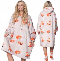 KOC BLUZA Oversize Ciepła Gruba KOCOBLUZA 2w1 XXL LISKI + SKARPETKI