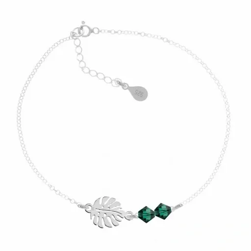 BRANSOLETKA SREBRNA LIŚĆ MONSTERA I KR. SWAROVSKI SREBRO 925 zdjęcie 1