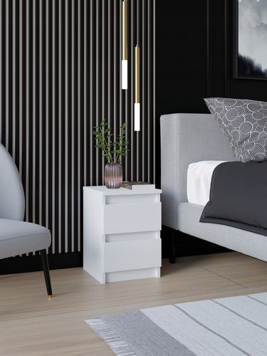 SZAFKA NOCNA BIAŁA STOLIK NOCNY DWIE SZUFLADY 30cm SYPIALNIA SALON na Arena.pl