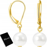 Srebrne kolczyki perły wiszące angielskie pozłacane srebro próba 925