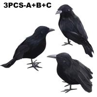 Sztuczny czarny kruk na Halloween, dekoracja ogrodowa – 3 szt. ABC