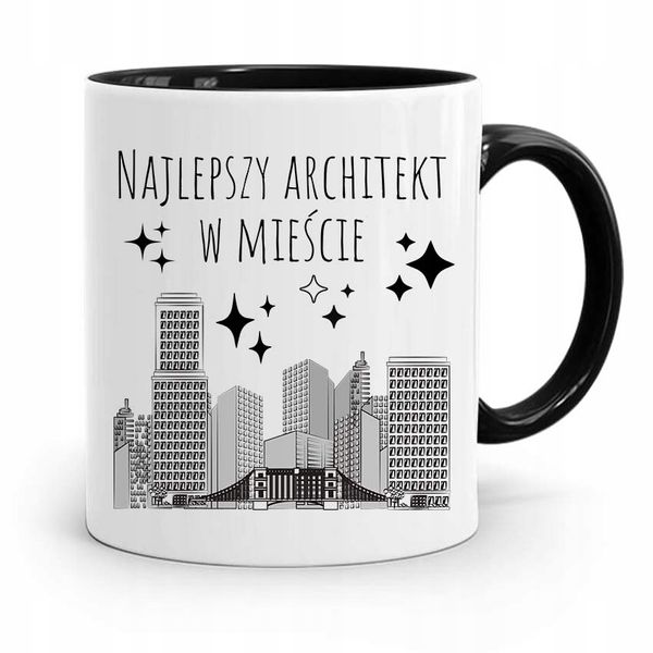 Kubek Czarny Dla Architekta Najlepszy W Mieście Z Nadrukiem Ze Zdjęciem zdjęcie 1