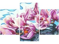 90X60CM OBRAZ OBRAZ RÓŻOWE KWIATY KAMYKACH ABSTRAKCJA TRZY OBRAZY