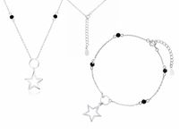 RODOWANY SREBRNY KOMPLET GWIAZDA CZARNE CYRKONIE