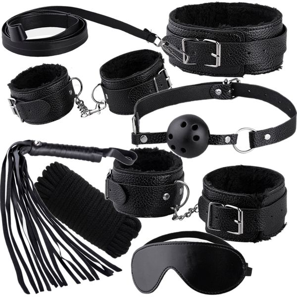 ZESTAW DO ZABAWY BDSM - PEJCZ KNEBEL KAJDANKI ... CZARNY zdjęcie 1