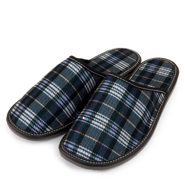 Kapcie męskie materiałowe w kratę zdjęcie 1