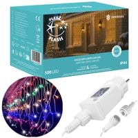 Kurtyna świetlna 500 led girlanda, lampki wewnętrzno-zewnętrzne sople multikolor z zimnym białym flash