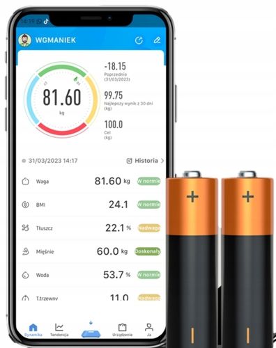 WAGA ANALITYCZNA ŁAZIENKOWA SLIM 180KG SMART + 31w1 ANDROID iOS PRECYZYJNA na Arena.pl