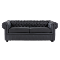 Sofa 3-osobowa skórzana czarna CHESTERFIELD