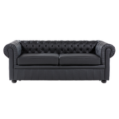 Sofa 3-osobowa skórzana czarna CHESTERFIELD