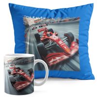 ZESTAW KUBEK + PODUSZKA NIEBIESKA - BOLID F1 WYŚCIGI SPORT