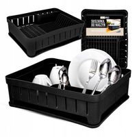 SUSZARKA DO NACZYŃ stojąca ociekacz naczynia talerze sztućce czarna plastik
