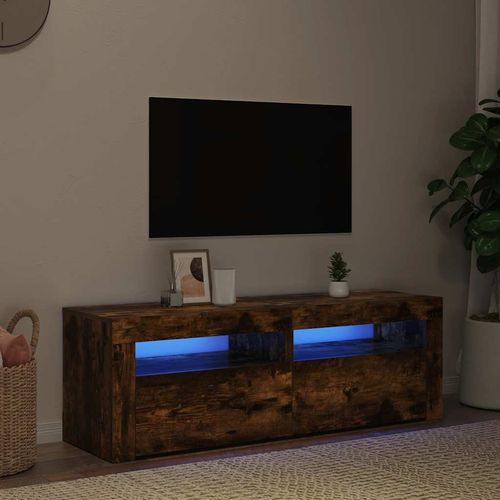 Szafka pod TV z oświetleniem LED, przydymiony dąb, 120x35x40 cm na Arena.pl
