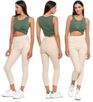 MORAJ Ocieplane Legginsy Damskie w prążki z Wysokim Stanem Beżowe S/M