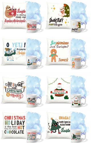 Zestaw PODUSZKA i KUBEK z nadrukiem ŚWIĄTECZNY PREZENT + IMIĘ DEDYKACJA na Arena.pl