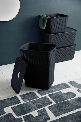 DUŻY KOSZ NA PRANIE BIELIZNĘ Z POKRYWĄ POJEMNY 60L CZARNY ELEGANCKI na Arena.pl