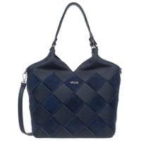 VEZZE torebka skórzana shopper pleciona z długimi rączkami V538 granatowa
