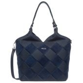 VEZZE torebka skórzana shopper pleciona z długimi rączkami V538 granatowa