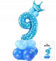 ZESTAW BALONÓW STOJĄCY NIEBIESKI Z CYFRĄ 9 NA PRZYJĘCIE URODZINOWE