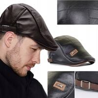 Moda Kaszkiet męski czarny skórzana czapka casual zimowe ciepło Z