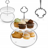 PATERA SZKLANA OKRĄGŁA VERA 21/25CM DWUPOZIOMOWA CIASTO DESER DO SERWOWANIA