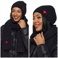 KOMPLET SZAL CZAPKA z szalem szalikiem z czapką zimowy dzianinowy czarny