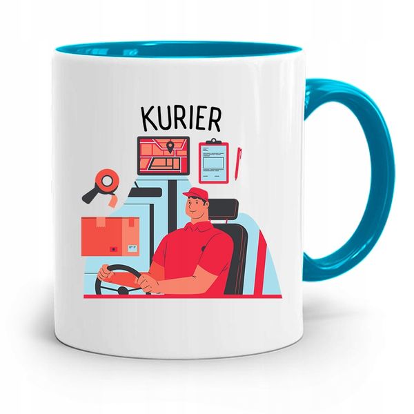 Kubek Błękitny Dla Kuriera Najlepszy Kurier Z Nadrukiem Ze Zdjęciem zdjęcie 1