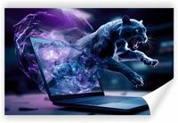 Fototapeta PREMIUM STRUKTURA ZMYWALANA pantera wyskakująca z laptopa