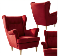 Fotel uszak skandynawski czerwony krwisty welur aksamit Ari Family Meble