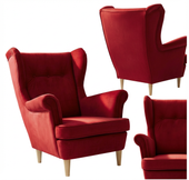 Fotel uszak skandynawski czerwony krwisty welur aksamit Ari Family Meble