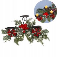 ŚWIĄTECZNY ŚWIECZNIK Z POINSECJĄ I LIŚĆMI DEKORACYJNY ŚWIECZNIK NA STÓŁ