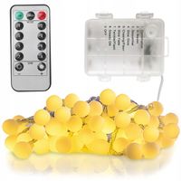 LAMPKI CHOINKOWE NA BATERIE PILOT KULKI 50 LED CIEPŁE BIAŁE ŚWIĄTECZNE 7,6m