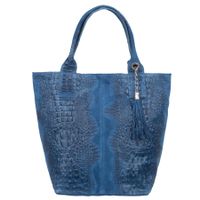 VERA PELLE torebka zamszowa shopper kroko z rączkami V141 c.jeansowa