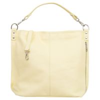 VERA PELLE torebka damska skórzana worek z paskiem na ramię V388 j.żółta