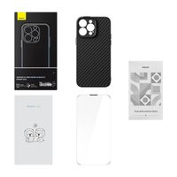 Etui Baseus Synthetic Fiber DO iPhone 14 Pro Czarne + Szkło Hartowane