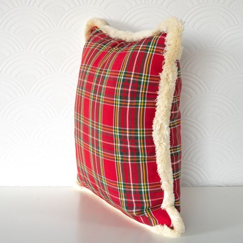 Poszewka Świąteczna Poduszka z Czerwonej Kraty z frędzlami 40x40 na Arena.pl