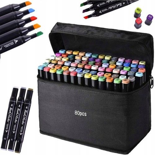 MARKERY ALKOHOLOWE ZESTAW 80SZT FLAMASTRY DWUSTRONNE PISAKI MAZAKI + TORBA na Arena.pl