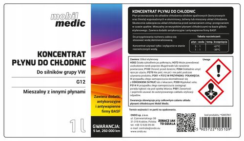 KONCENTRAT PŁYNU DO CHŁODNICY RÓŻOWY MOBIL MEDIC G12 - 35°C 1L na Arena.pl