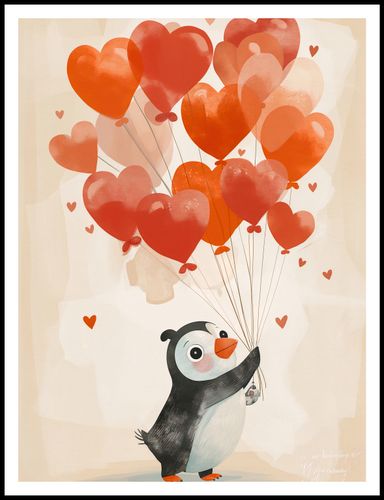 Plakat 75x100cm Pingwinek z Balonami na Arena.pl