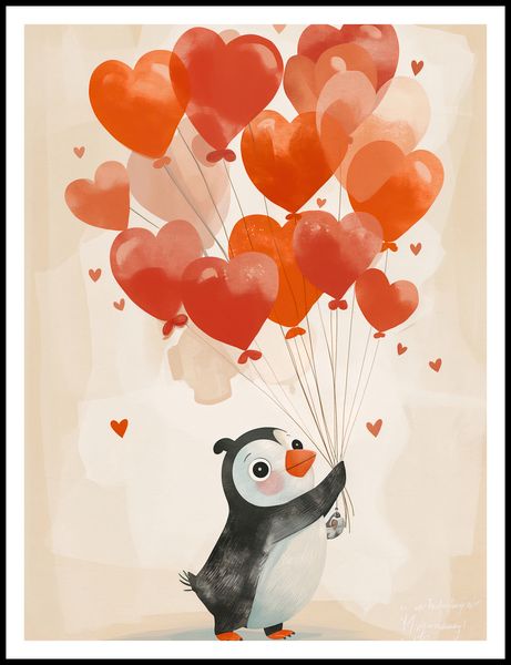 Plakat 75x100cm Pingwinek z Balonami zdjęcie 3